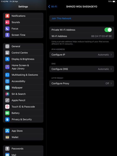 iOS Wi-Fi Settings