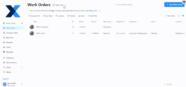 MaintainX Work Order View