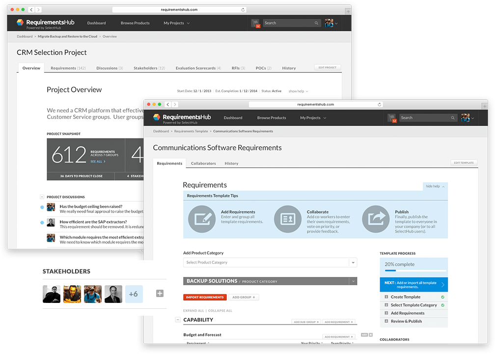 RequirementsHub tools to build RFP and share with stakeholders