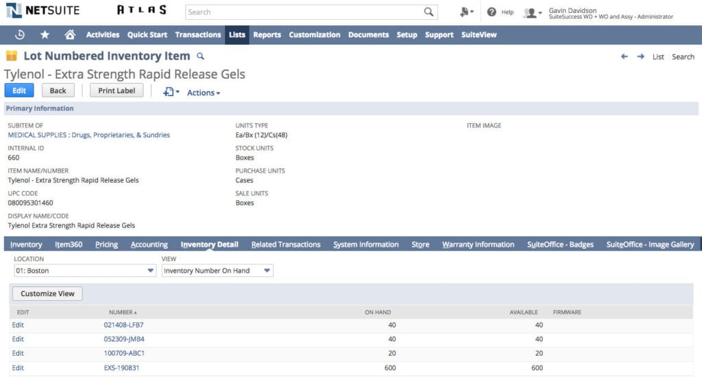 NetSuite's traceability component