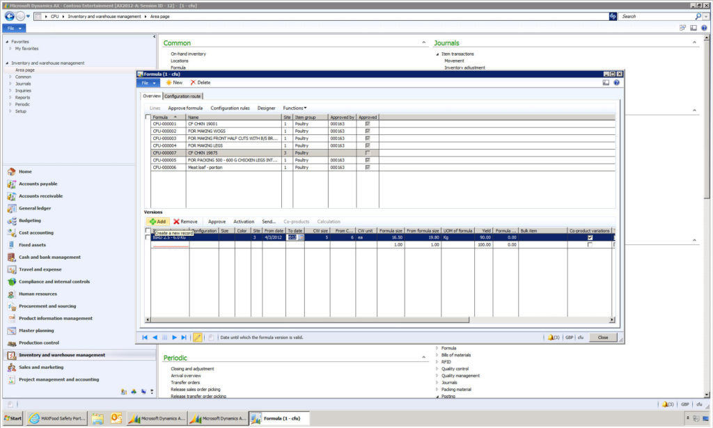 Formula calculation on a process manufacturing ERP system