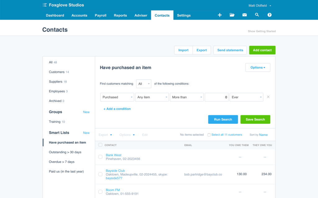 Xero Contacts Feature