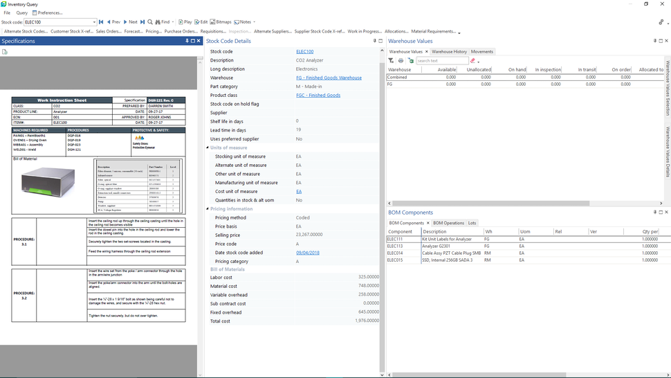 SYSPRO ERP Inventory Details