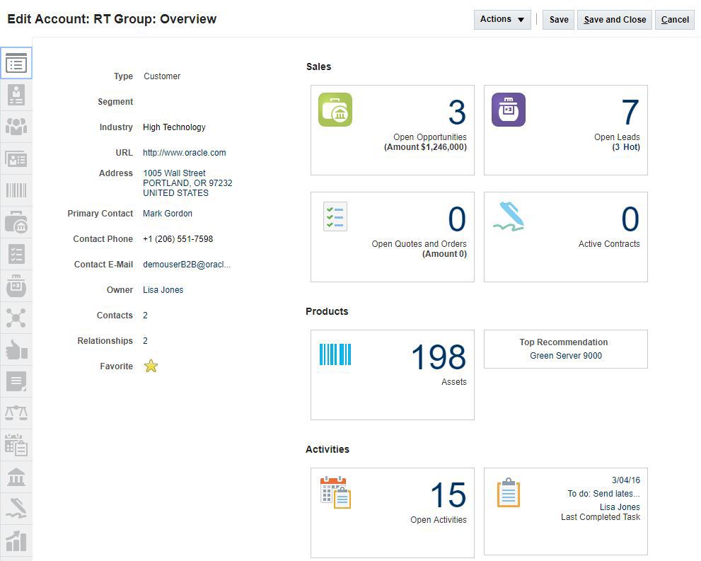 Oracle Sales CX 360 View of Account