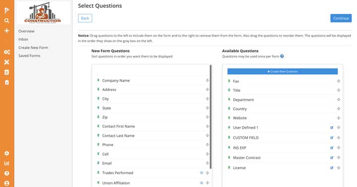 Creating pre-qualification forms in PipelineSuite