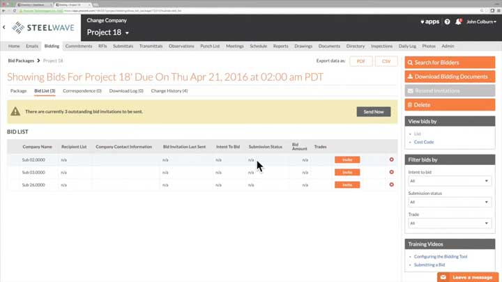 Multiple bids in Procore