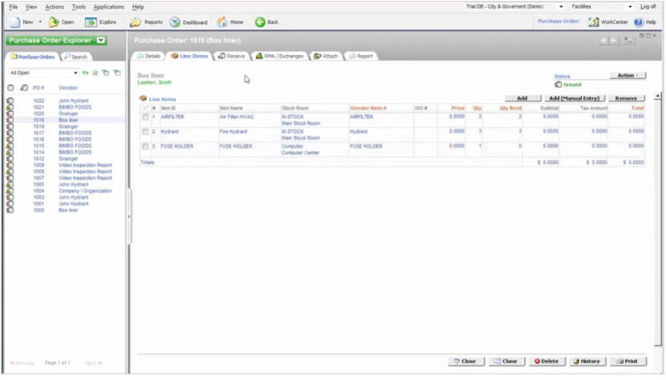 View and manage purchase orders using Maintenance Connection