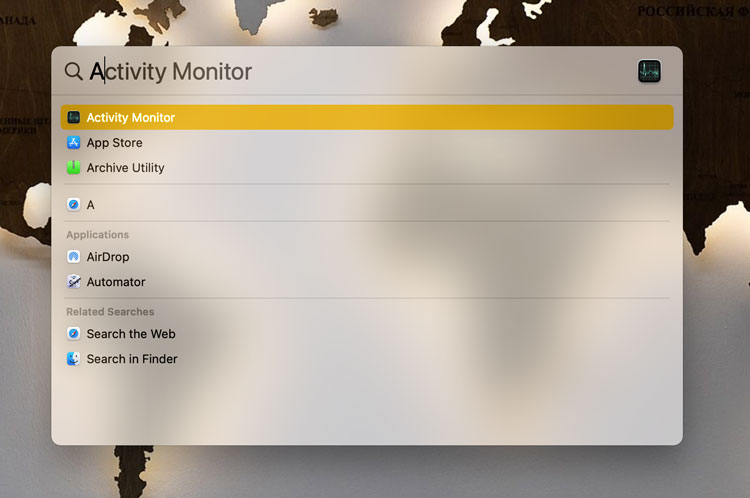 MacOS Activity Monitor Finder