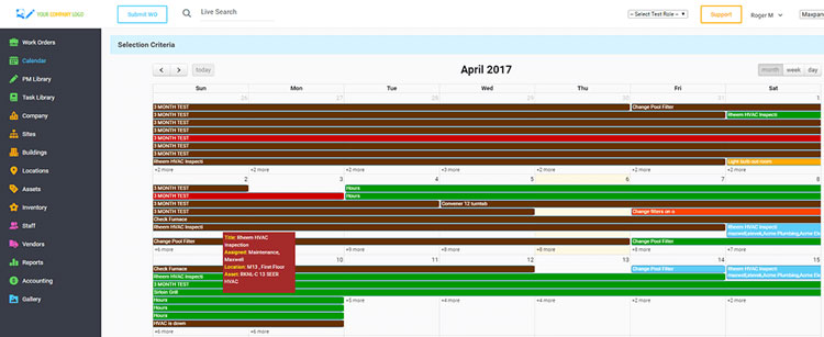 Color-coded maintenance scheduling features in Maxpanda