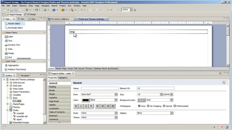 Defining styles and themes of reports with BIRT Property Editor