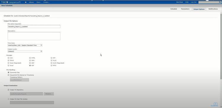 Setting output file format and location in JasperReports