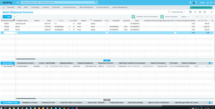 Priority ERP Invoice Module