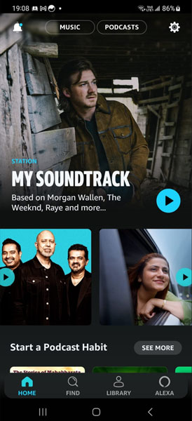 Amazon Music Mobile Home Page