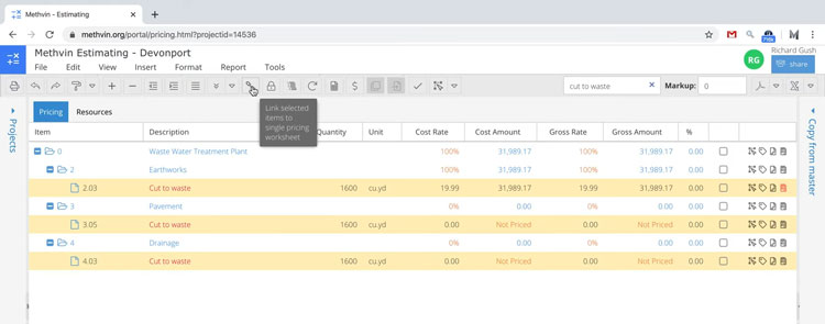 Linking Worksheets to Estimates with Methvin