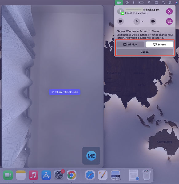 Screen Sharing Management in Facetime on Mac