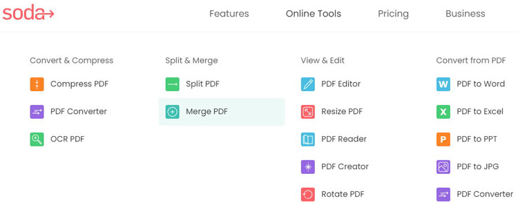 Soda PDF Tools Menu