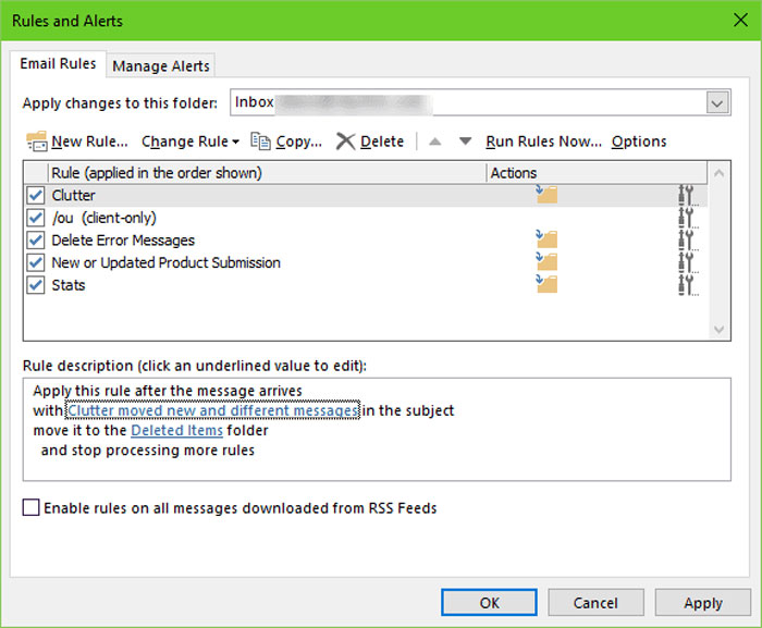 Outlook Email Rules Setting