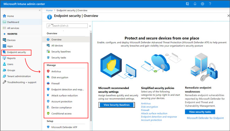 Microsoft Intune Endpoint Security Settings