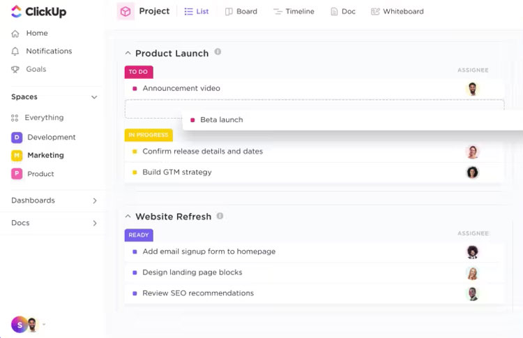 List Mode Project Management with ClickUp