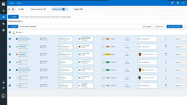 Bulk ship batches of order using Veeqo