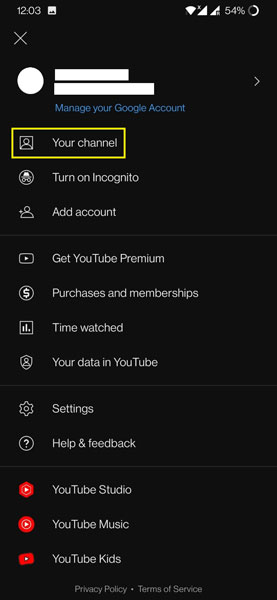 YouTube Your Channel Option