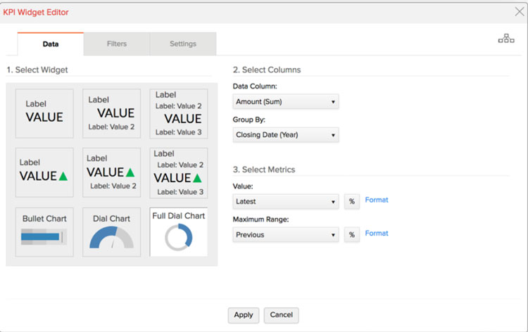 Zoho KPI Widget Editor