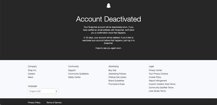 Snapchat Account Deactivated