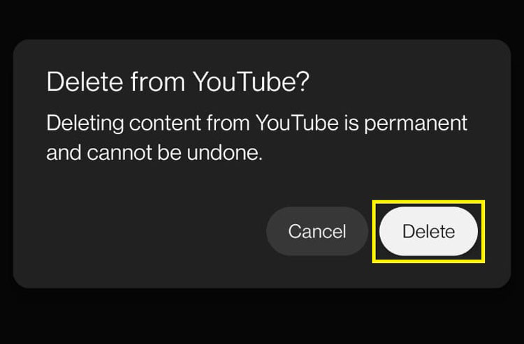 YT Studio Video Delete Confirmation Message