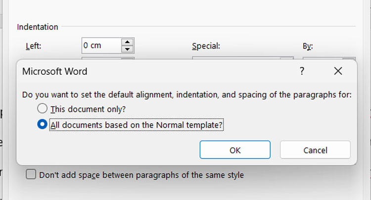 Spacing Confirmation Message in MS Word