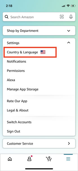 Amazon App Country and Language Settings