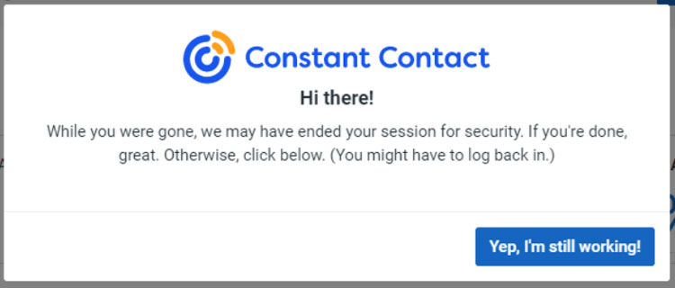 Constant Contact Session Time-Out Feature