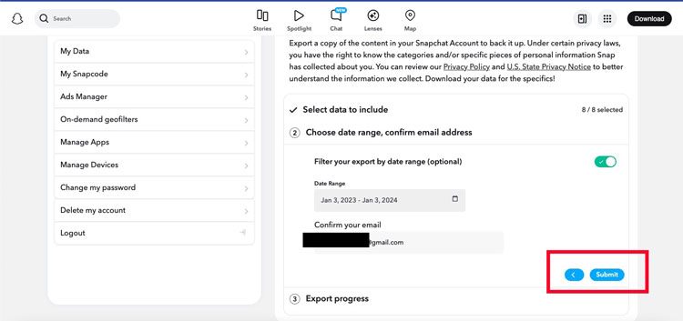 Set Date Range and Submit to Download Data