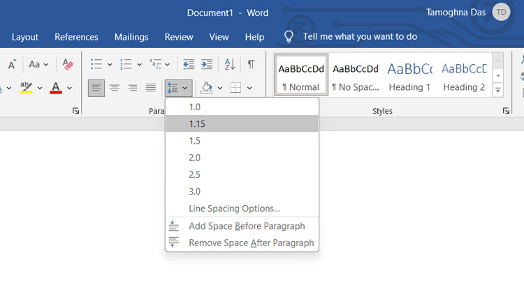 Line Spacing Options in Paragraph Group in MS Word