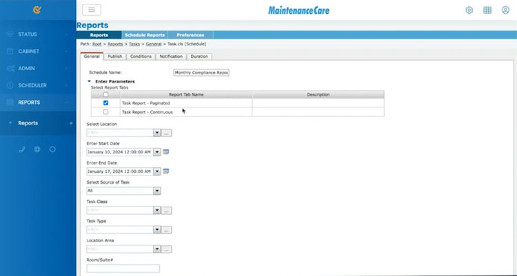 Compliance Reports Management in Maintenance Care