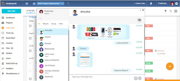 Orangescrum User Dashboard