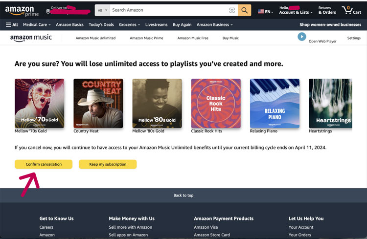 Confirm Amazon Cancelation