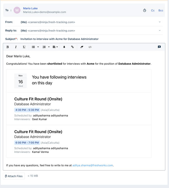 Freshteam Interview Scheduling Email