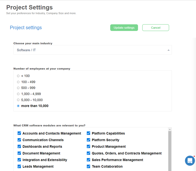 Project Settings in SelectHub Express App