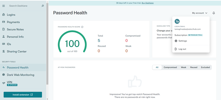 Password Health Score in DashLane