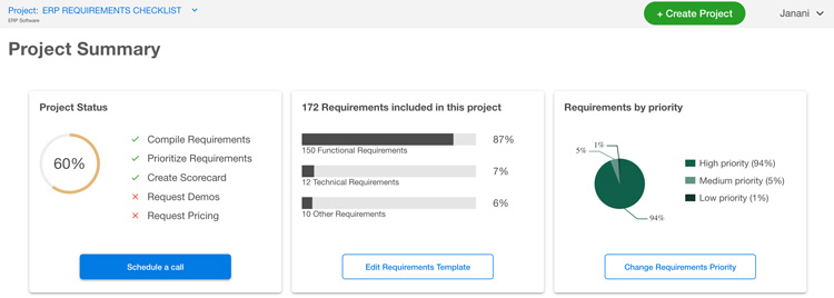 ERP Requirements Project Summary in SelectHub Express App